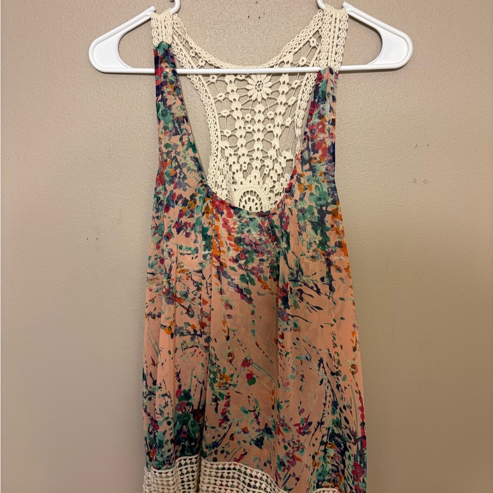 Floral Multicolor Crochet-Back Women's Top